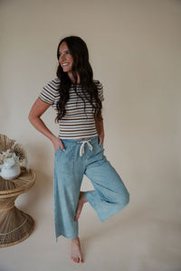 front view of model wearing the part of life pants.