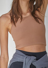 Load image into Gallery viewer, model wearing the these days top in the color vintage mocha. model has the top paired with a pair of leggings with a sweatshirt tied around her waist.