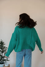 Load image into Gallery viewer, back view of model wearing the my way back home sweater in the color kelly green.