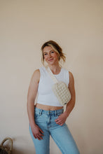 Load image into Gallery viewer, front view of model wearing the forever yours tank in the color white.