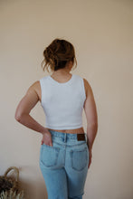 Load image into Gallery viewer, back view of model wearing the forever yours tank in the color white.