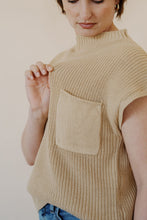 Load image into Gallery viewer, close view of model wearing the nothing to prove top in the color oat. model has the top paired with thistle + elm&#39;s aurora denim.