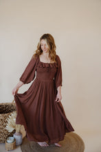 Load image into Gallery viewer, front view of model wearing the all my love maxi dress in the color chocolate.