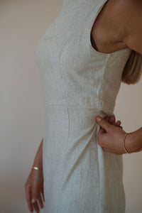 detail view of model wearing the closer to love dress.