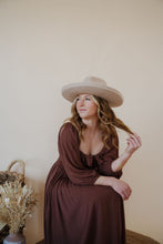 Load image into Gallery viewer, front view of model wearing the all my love maxi dress in the color chocolate.