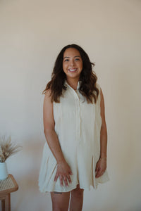 front view of model wearing the daydream romper.