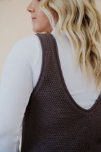 Load image into Gallery viewer, close up view of the never let me go jumpsuit in the color chocolate paired with the all along top in the color white.