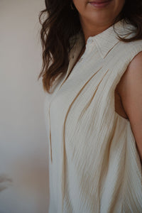 detail view of model wearing the daydream romper.