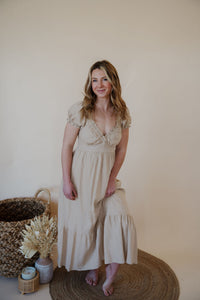 front view of model wearing the whispering willow dress.