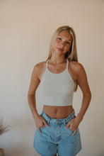 Load image into Gallery viewer, front view of model wearing the these days top in the color chalk. model has the top paired with the dakota denim shorts.