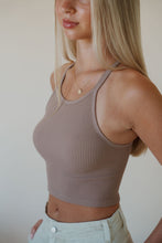 Load image into Gallery viewer, side view of model wearing the these days top in the color espresso. model has the top paired with the parker denim shorts.