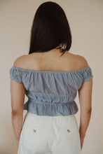 Load image into Gallery viewer, back view of model wearing the dream on top. model has the top paired with the sweetest melody shorts in the color cream.
