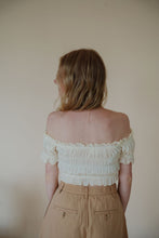 Load image into Gallery viewer, back view of model wearing the steady love top. model has the top paired with the sweetest melody shorts in the color khaki.