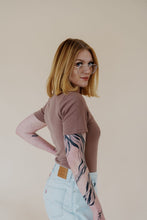 Load image into Gallery viewer, side view of model wearing the take a chance bodysuit in the color mocha.