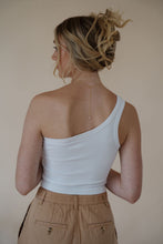 Load image into Gallery viewer, back view of model wearing the last to know top in the color white.
