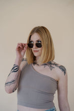 Load image into Gallery viewer, front view of model wearing the last to know top in the color smoky taupe.