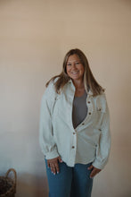 Load image into Gallery viewer, front view of model wearing the never be the same shacket. model has the shacket paired with the change your mind bodysuit in the color smoky taupe.