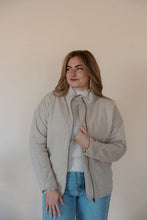 Load image into Gallery viewer, front view of model wearing the one more day jacket. model has the sweater paired with the genevive denim.