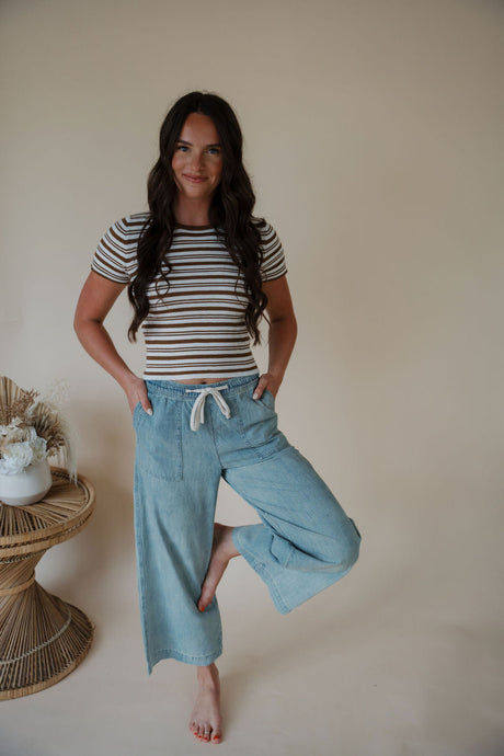 front view of model wearing the part of life pants.