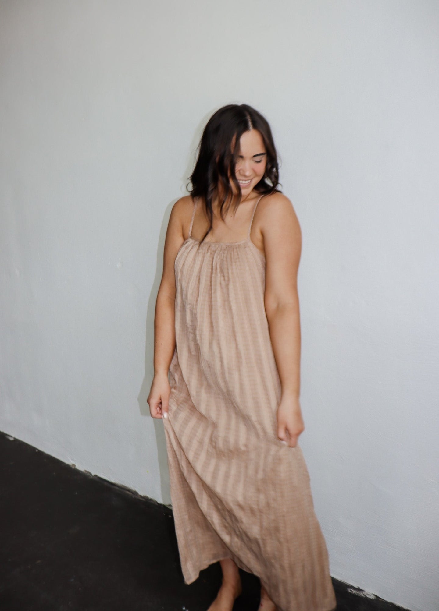 model wearing the come closer maxi dress