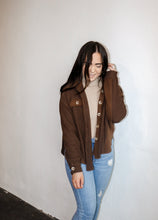 Load image into Gallery viewer, model wearing the all I&#39;ve known jacket. model has the bag paired with the can&#39;t get enough top in the color oatmeal, and a pair of denim.
