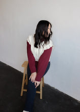 Load image into Gallery viewer, model wearing the all my days sweater vest paired with the take me away top in the color merlot. model has the tops paired with the siena denim.